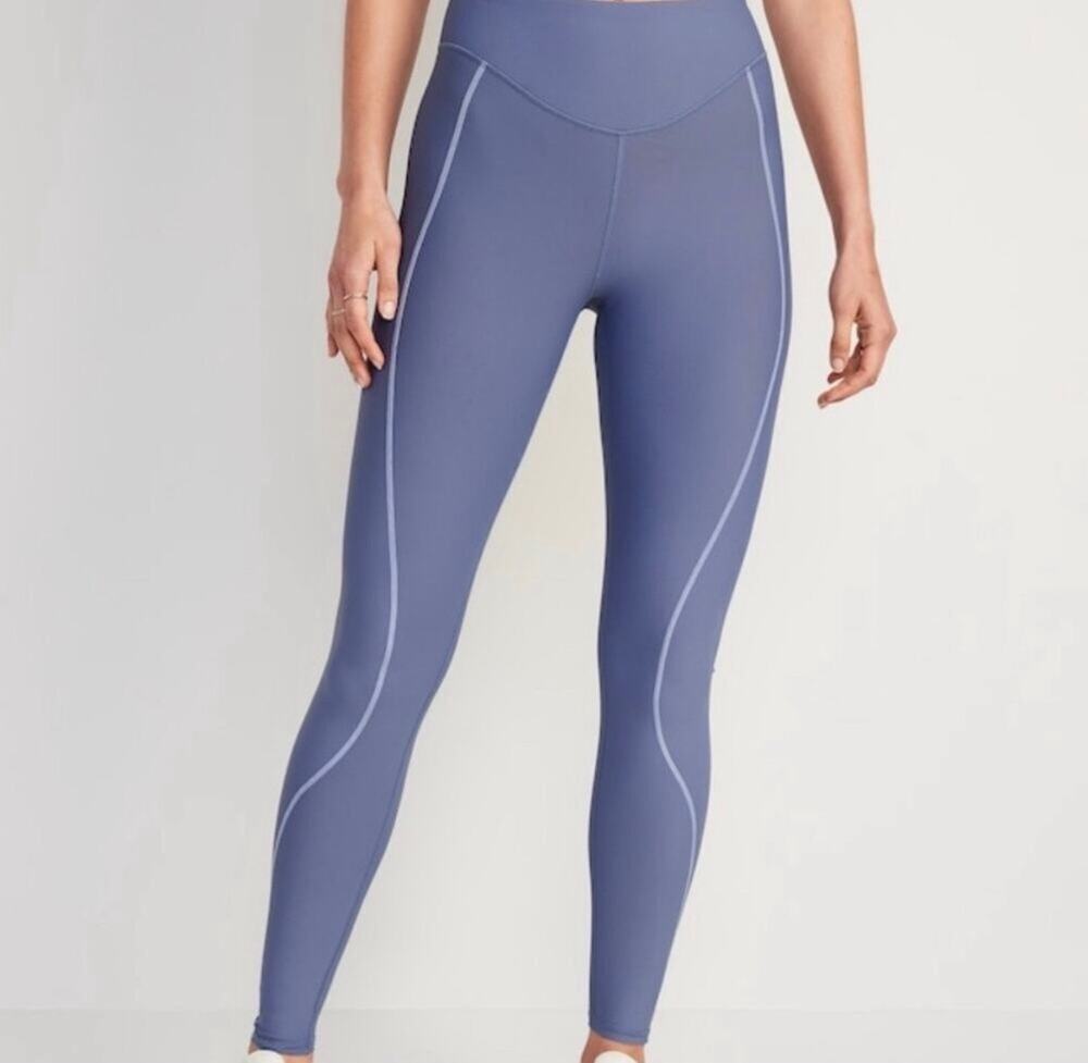 Old Navy Powersoft High Rise Leggings 7/8 Ankle Sz M Blue Dusk Active Running